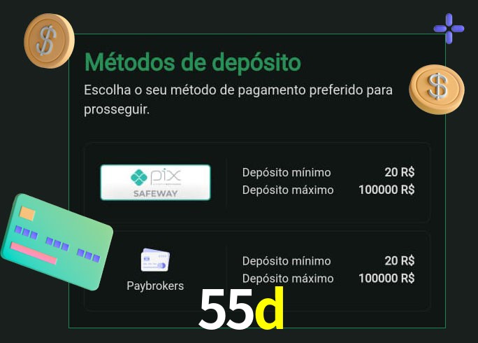 O cassino 55d oferece uma grande variedade de métodos de pagamento